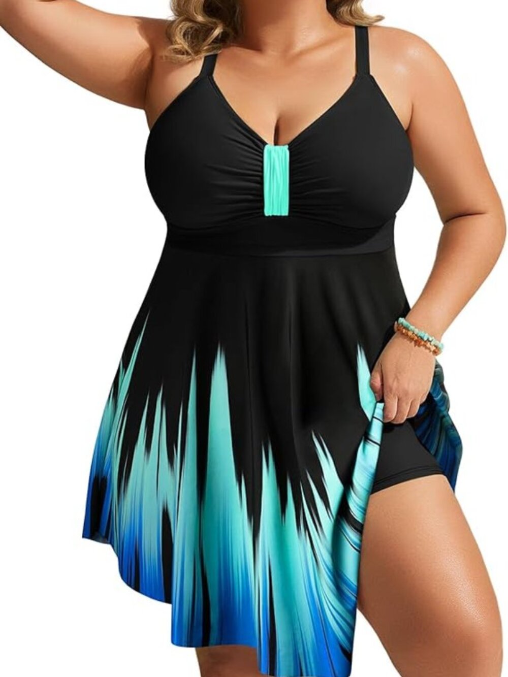 Hanna Nikole Womens Plus Size Swim Dress Swimsuit One Piece Tummy Control Bathin